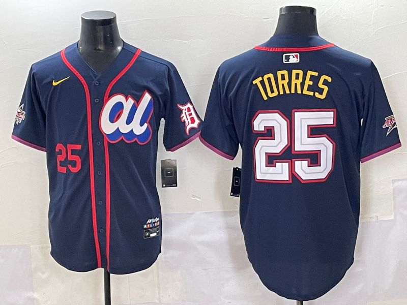Men 2025 Detroit Tigers 25 Torres Blue All star Blank Blue Nike MLB Jersey style 3